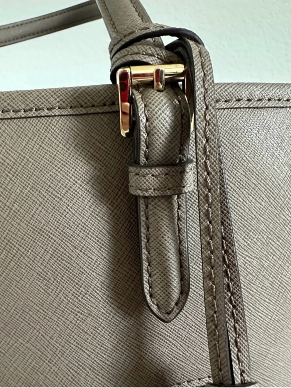 Michael Kors Taupe Saffiano Leather Tote with MK Charm